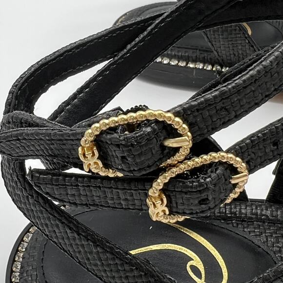 Sam Edelman Tianna Women's Gladiator Sandals Size 8 Gold Charm Black Woven Shoes - Picture 7 of 12